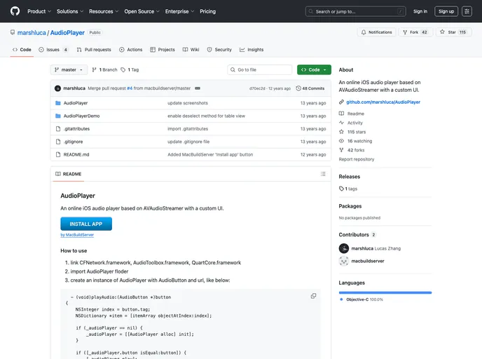 screenshot of AudioPlayer