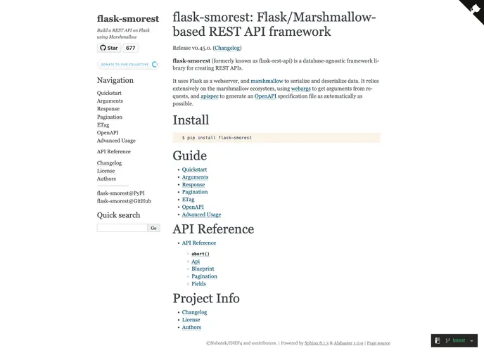 screenshot of Flask Smorest