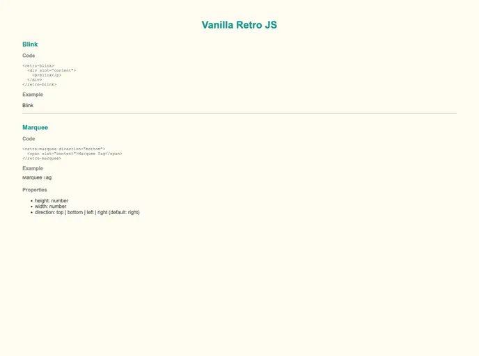 screenshot of Vanilla Retro Js