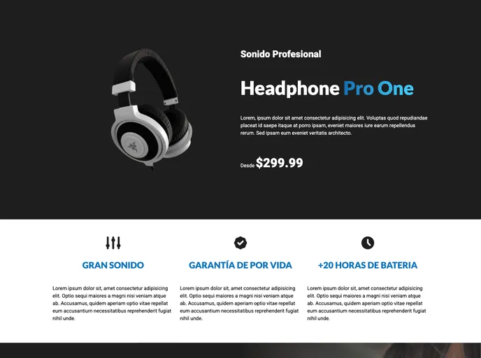 screenshot of LandingPageHeadphones