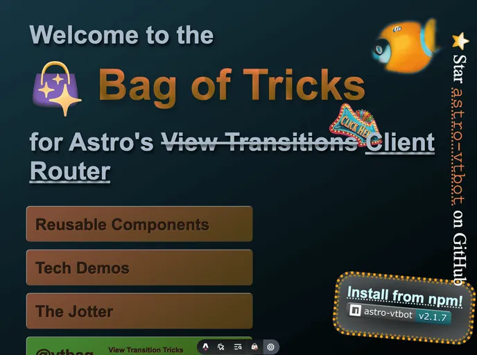 screenshot of Astro Vtbot Website