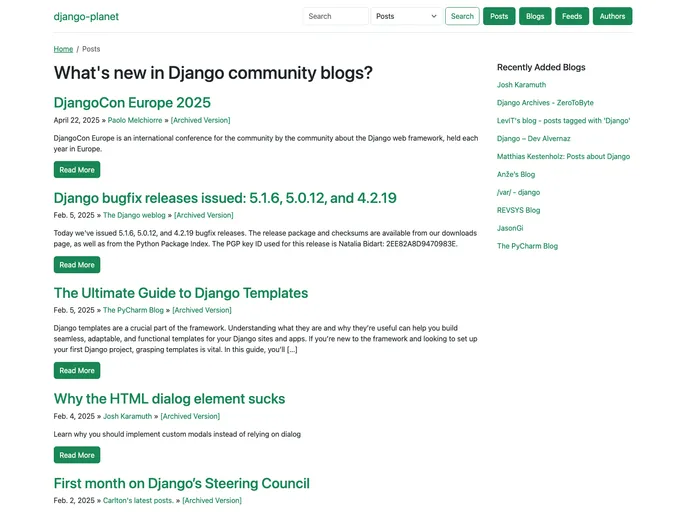 screenshot of Django Planet