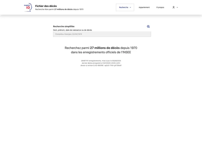 screenshot of Deces UI