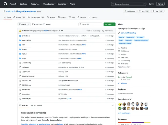 screenshot of Hugo Learn Doc