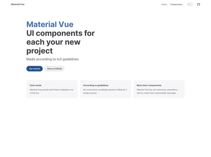 screenshot of Material Vue