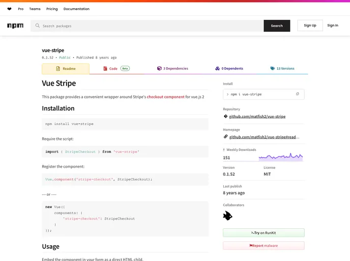 screenshot of Vue Stripe