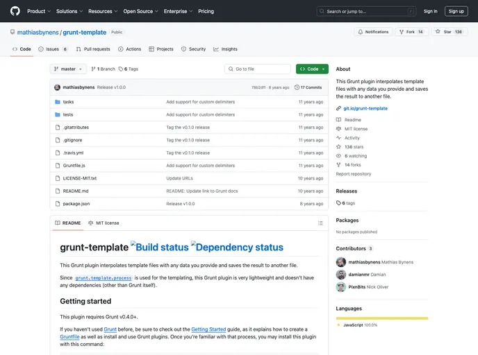 screenshot of Grunt Template