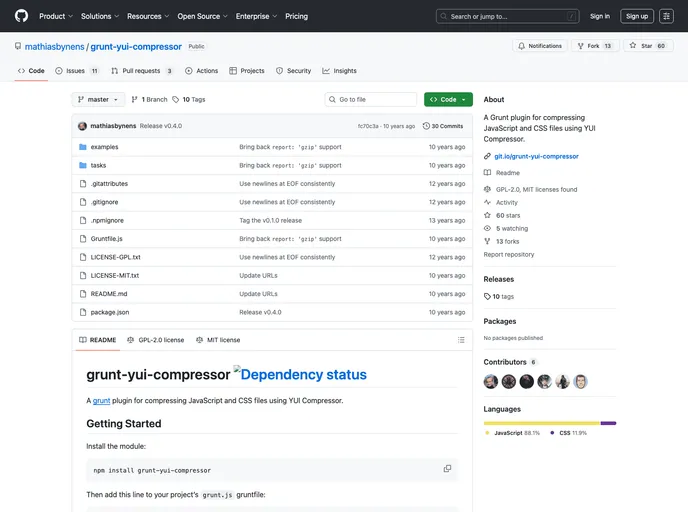 screenshot of Grunt Yui Compressor