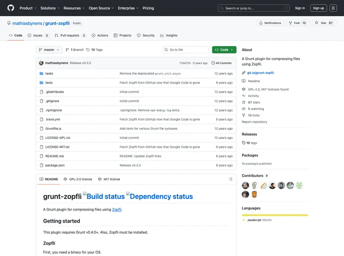 screenshot of Grunt Zopfli
