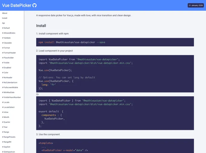 Vue Datepicker screenshot