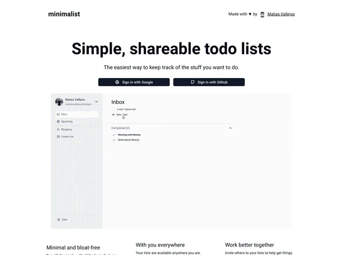 screenshot of Minimalist Tasks App Nextjs