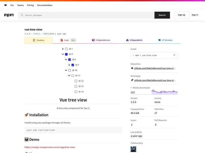 screenshot of Vue Tree View