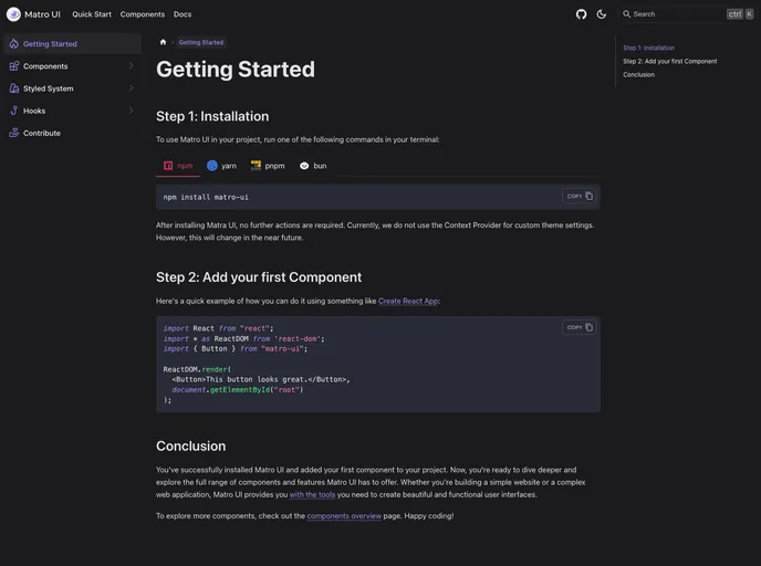 screenshot of Matro UI
