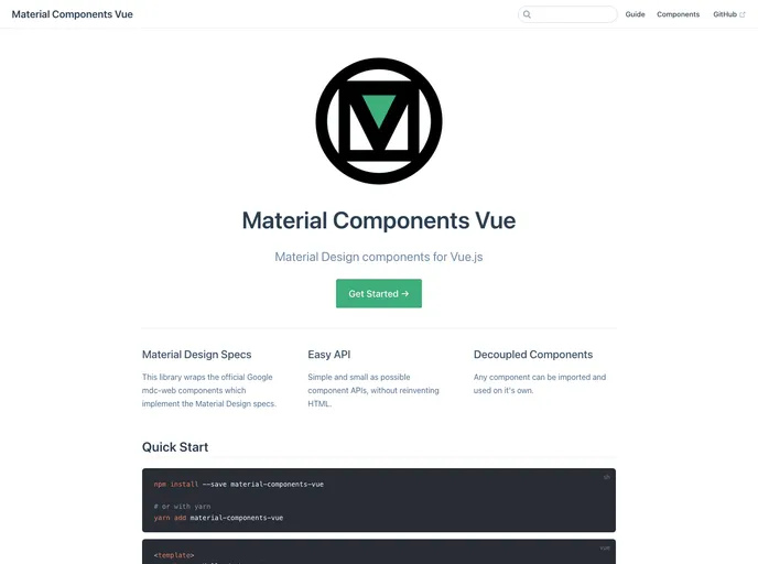 screenshot of Material Components Vue