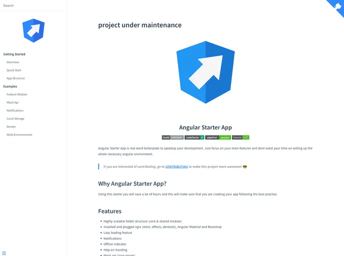 screenshot of Angular Starter App