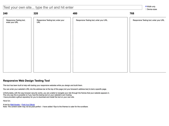 screenshot of Responsive Design Testing