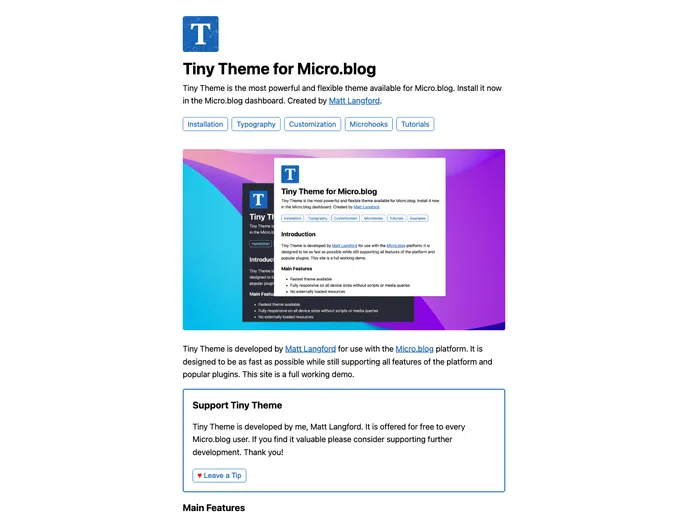 screenshot of Tiny Theme For Micro.blog