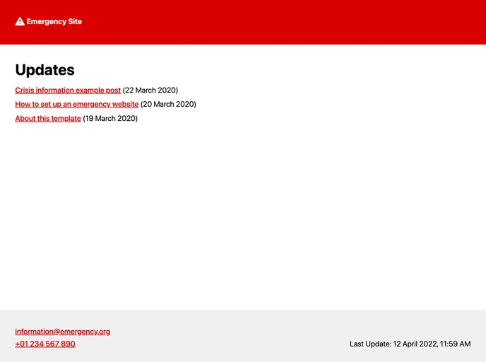 screenshot of Emergency Site