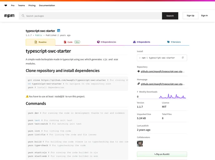 screenshot of Typescript Swc Starter