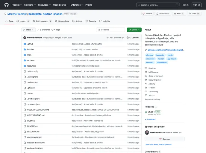 screenshot of Boilerplate Nextron Shadcn