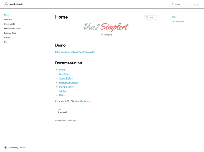 screenshot of Vue2 Simplert