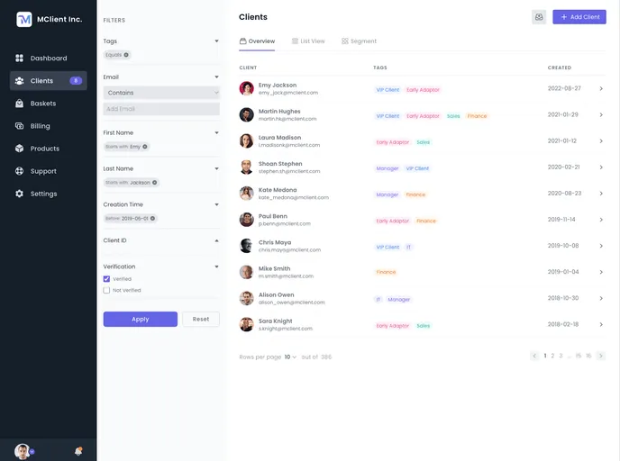 screenshot of Tailwindcss Client Dashboard