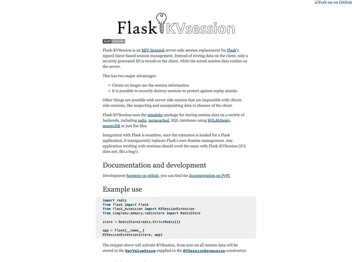 screenshot of Flask Kvsession