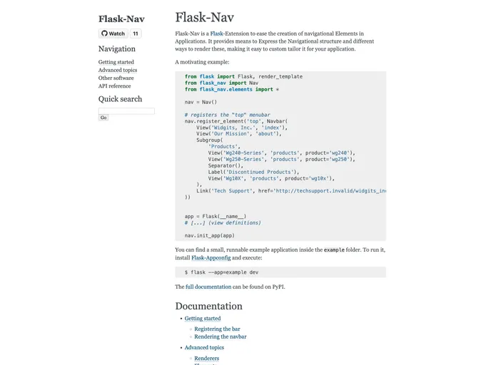 screenshot of Flask Nav