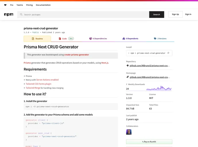 screenshot of Prisma Next Crud Generator