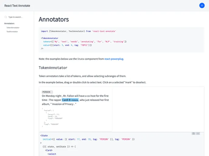 screenshot of React Text Annotate