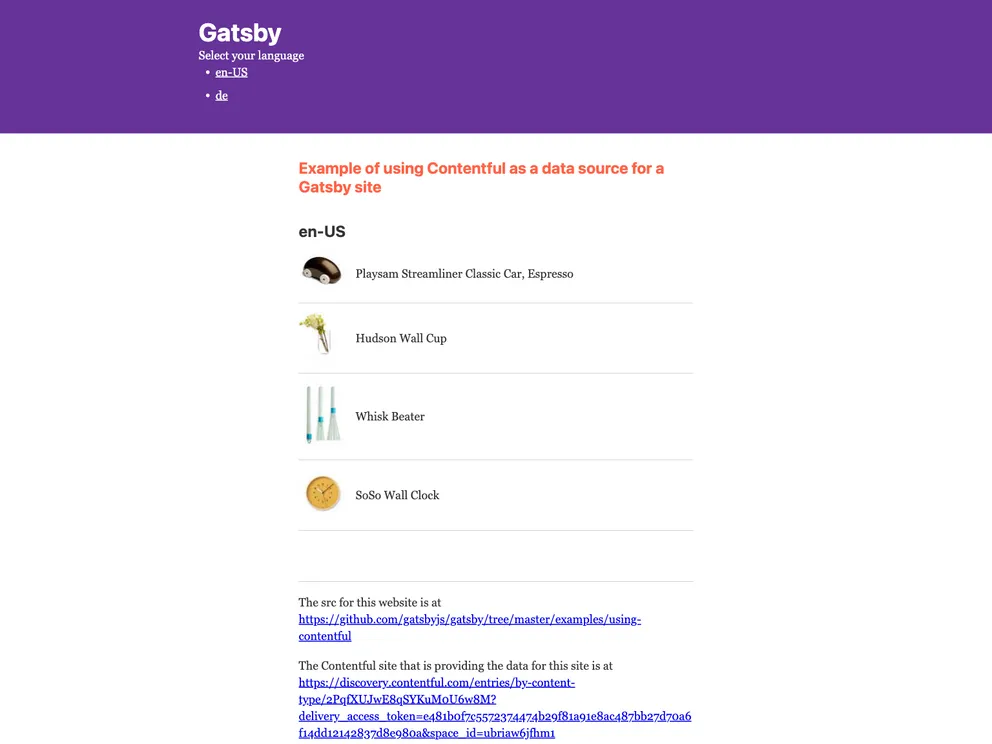 screenshot of Gatsby Starter Contentful I18n