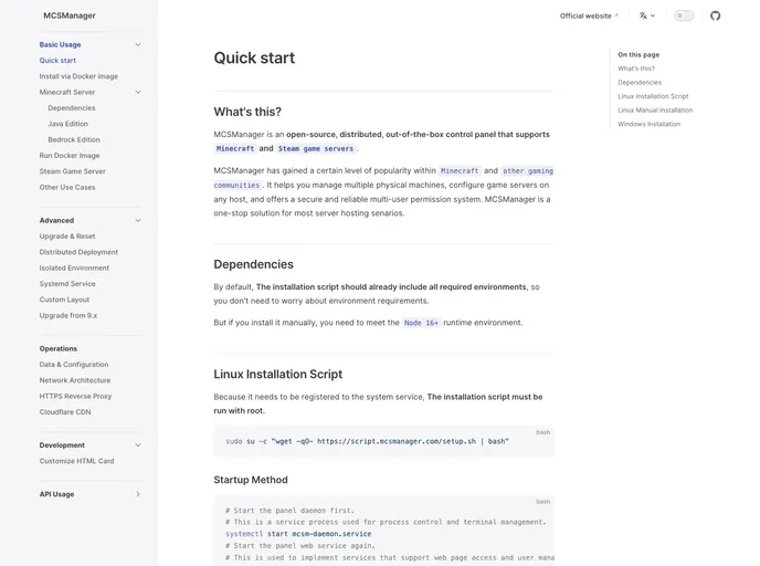 screenshot of Documentation