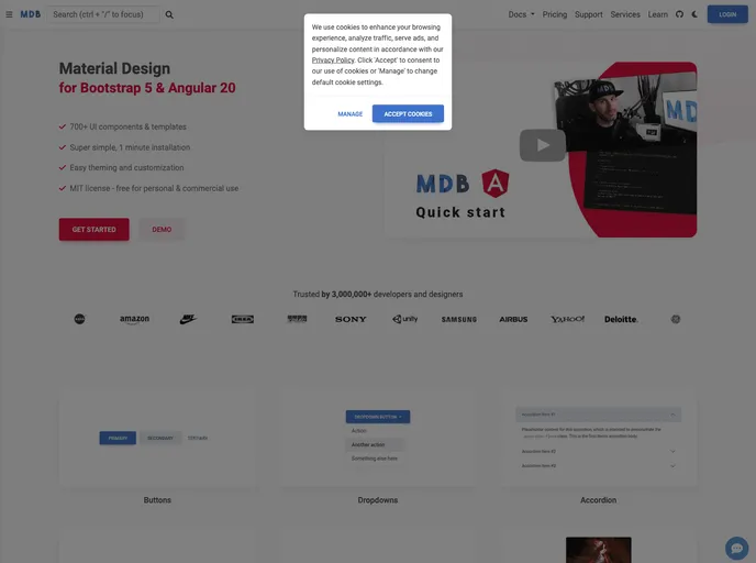 screenshot of Mdb Angular UI Kit