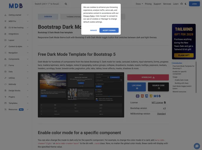 screenshot of Bootstrap Dark Mode