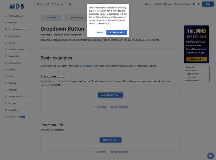 screenshot of Bootstrap Dropdown Button