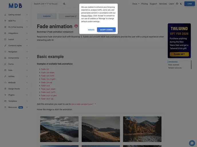screenshot of Bootstrap Fade Animation