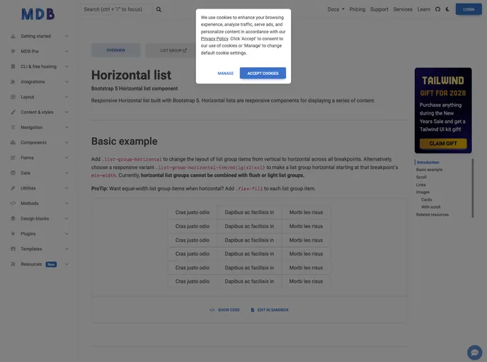 screenshot of Bootstrap Horizontal List
