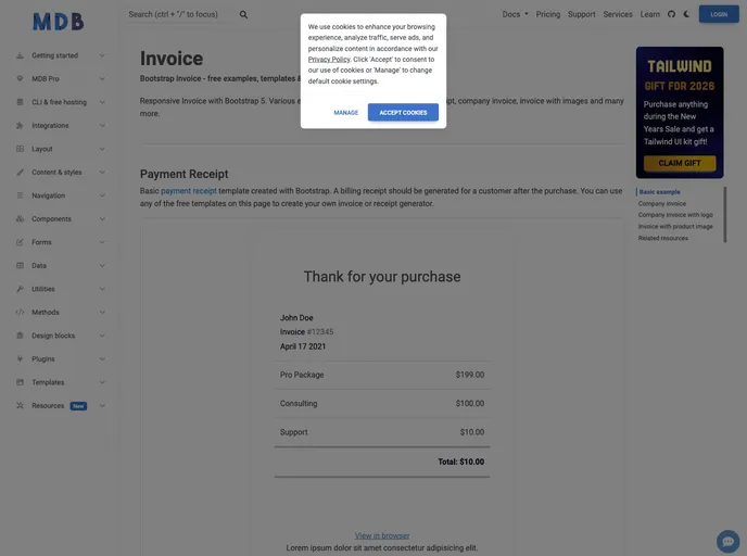 screenshot of Bootstrap Invoice