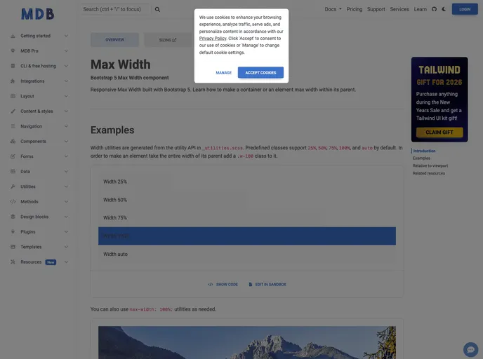 screenshot of Bootstrap Max Width