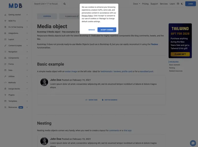 screenshot of Bootstrap Media Object