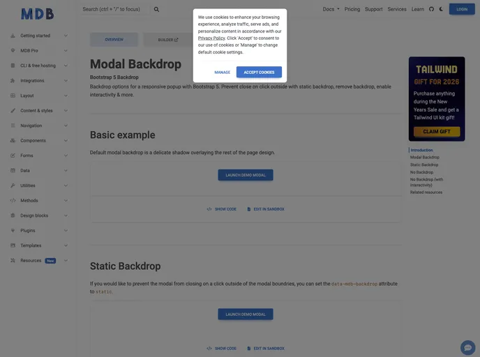 screenshot of Bootstrap Modal Backdrop
