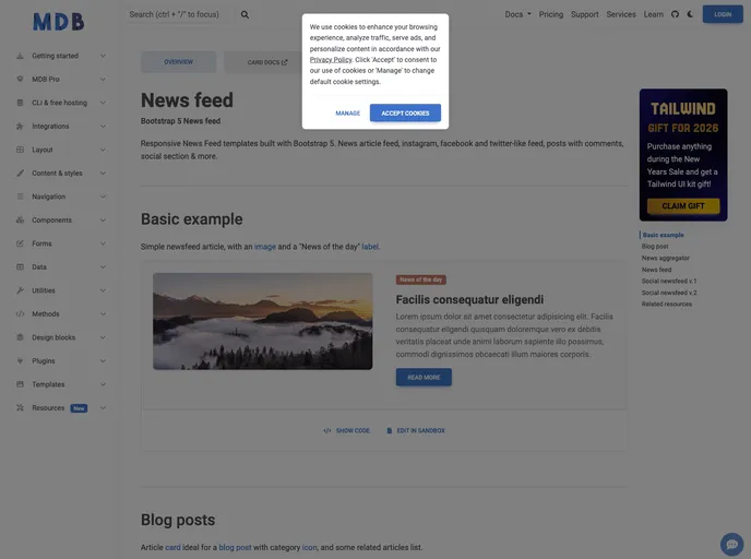 screenshot of Bootstrap News Feed