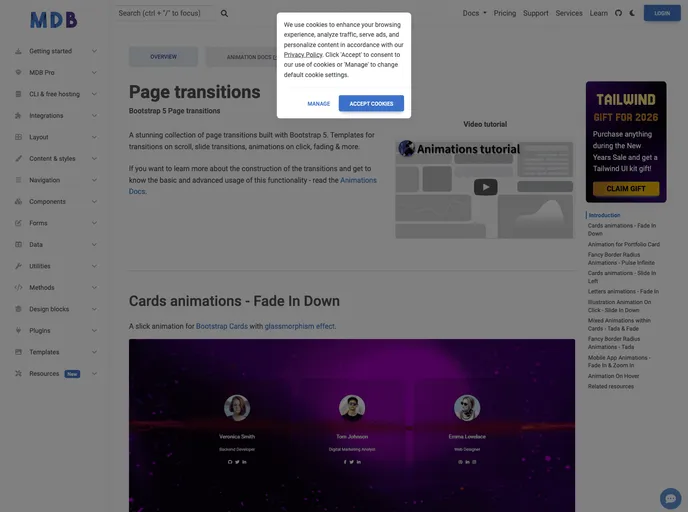 screenshot of Bootstrap Page Transitions