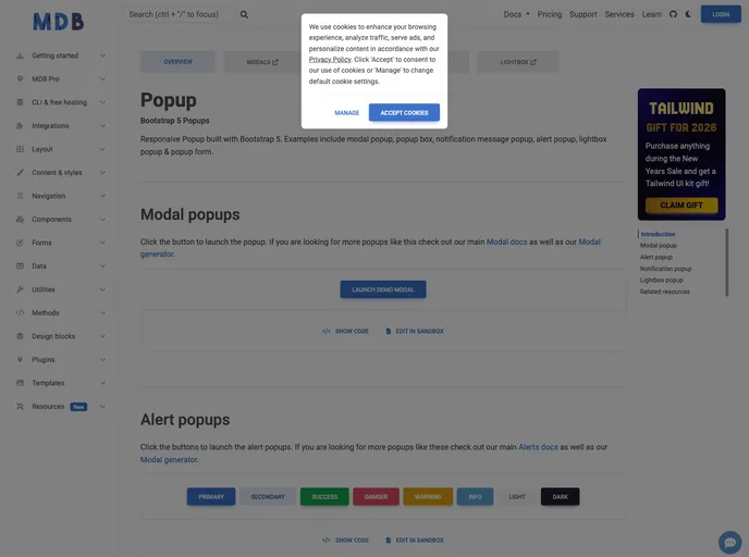 screenshot of Bootstrap Popup