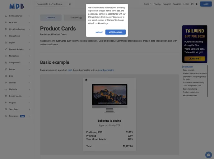 screenshot of Bootstrap Product Cards