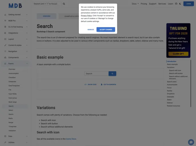 screenshot of Bootstrap Search