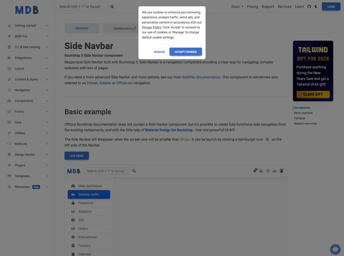 screenshot of Bootstrap Side Navbar