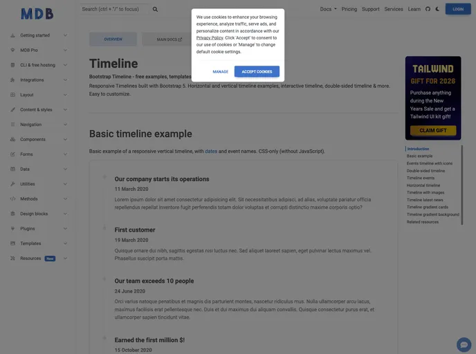 screenshot of Bootstrap Timeline