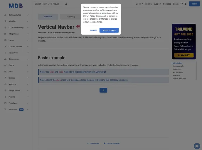 screenshot of Bootstrap Vertical Navbar