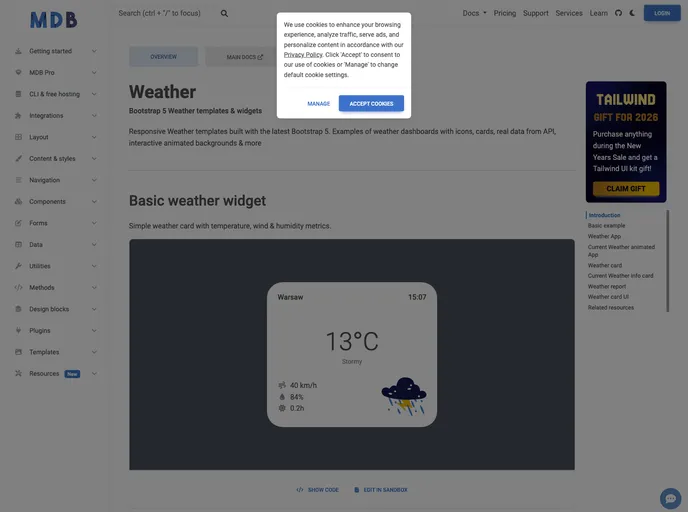screenshot of Bootstrap Weather